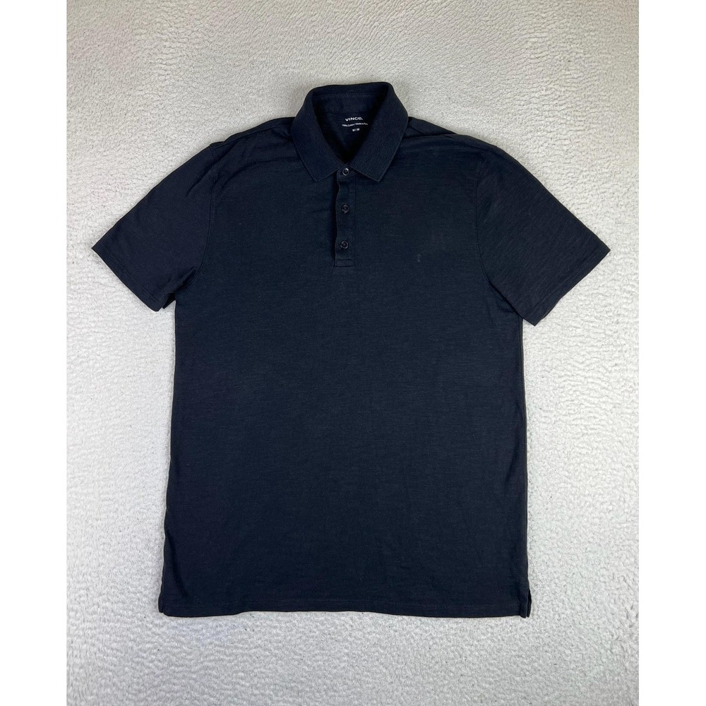 Vince Polo Shirt Mens Medium Black Classic Slub 100% Cotton Casual